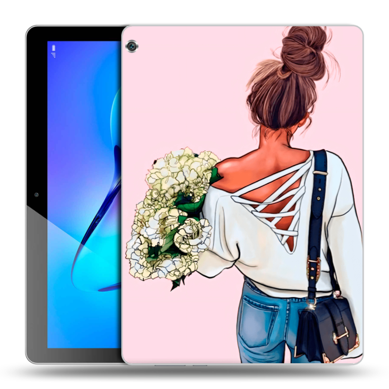 Силиконовый чехол на Huawei MediaPad M3 Lite 10 с принтом Девушка и букет Силиконовый чехол на Huawei MediaPad M3 Lite 10 с принтом Девушка и букет