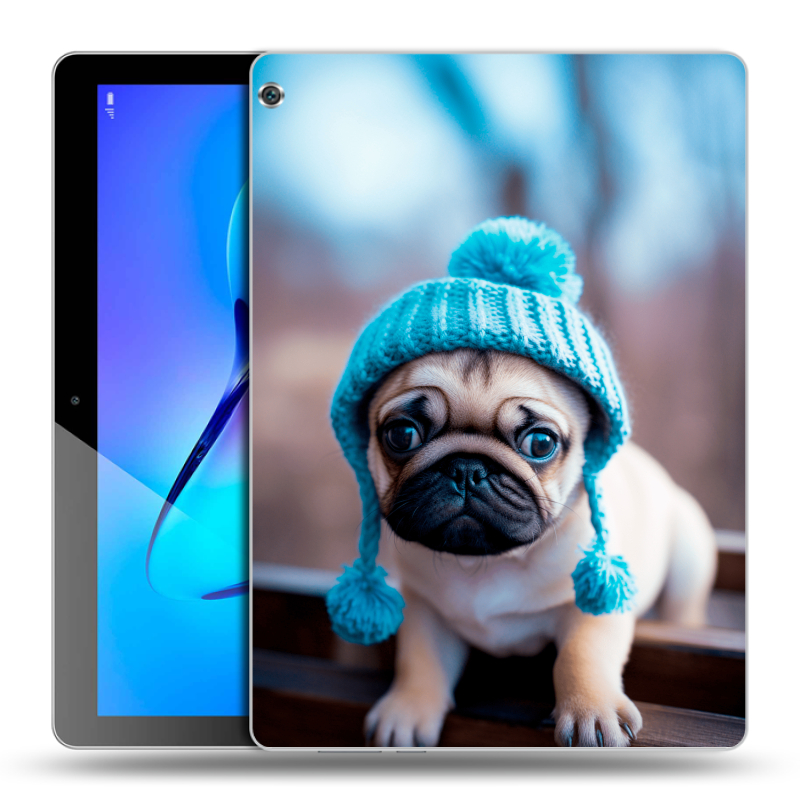 Силиконовый чехол на Huawei MediaPad M3 Lite 10 с принтом Мопс в шапке Силиконовый чехол на Huawei MediaPad M3 Lite 10 с принтом Мопс в шапке