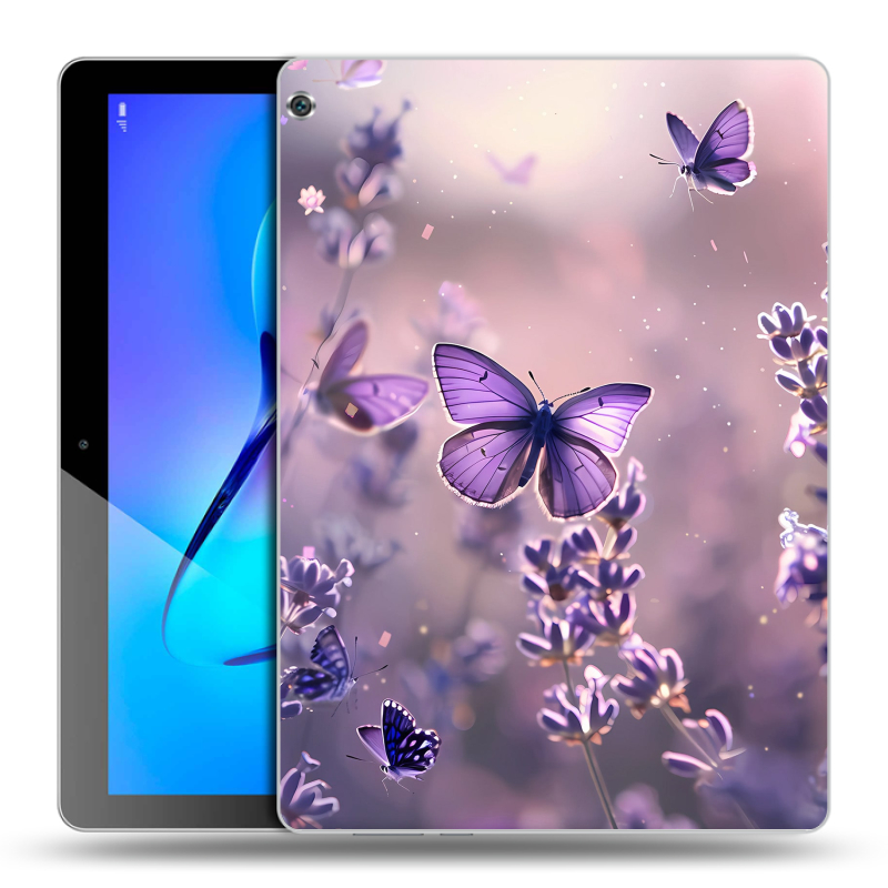 Силиконовый чехол на Huawei MediaPad M3 Lite 10 с принтом бабочки и лаванда Силиконовый чехол на Huawei MediaPad M3 Lite 10 с принтом бабочки и лаванда