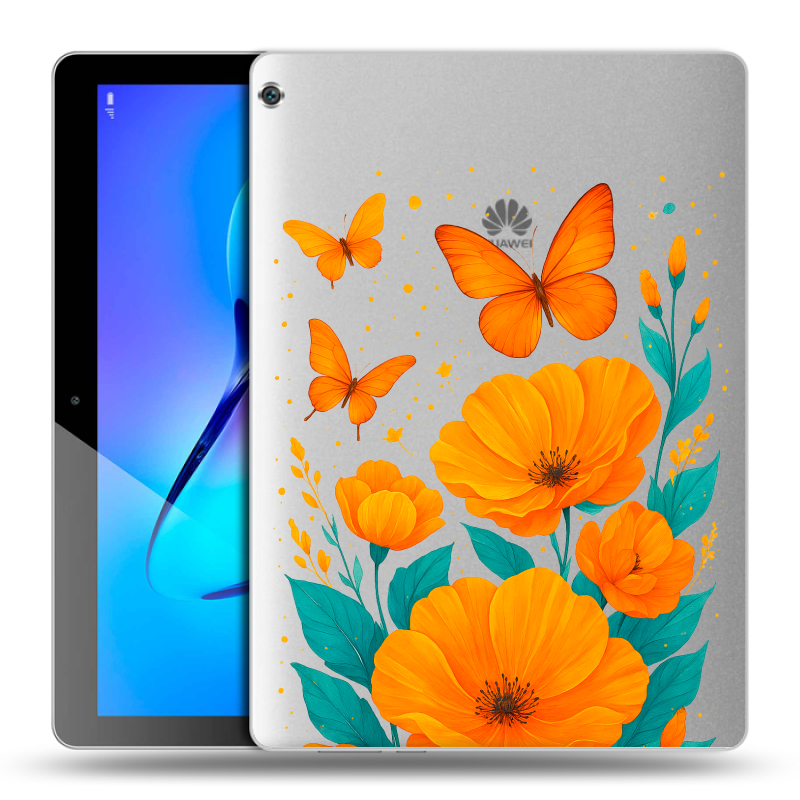Силиконовый чехол на Huawei MediaPad M3 Lite 10 с принтом цветы бабочки Силиконовый чехол на Huawei MediaPad M3 Lite 10 с принтом цветы бабочки
