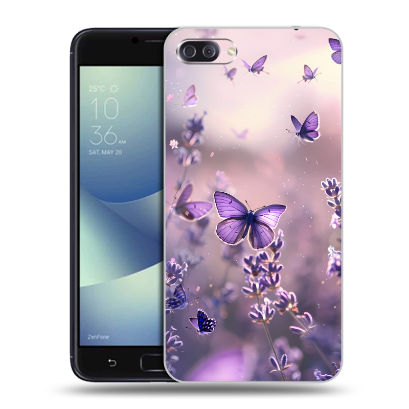 Пластиковый чехол на Asus ZenFone 4 Max с принтом бабочки и лаванда Пластиковый чехол на Asus ZenFone 4 Max с принтом бабочки и лаванда