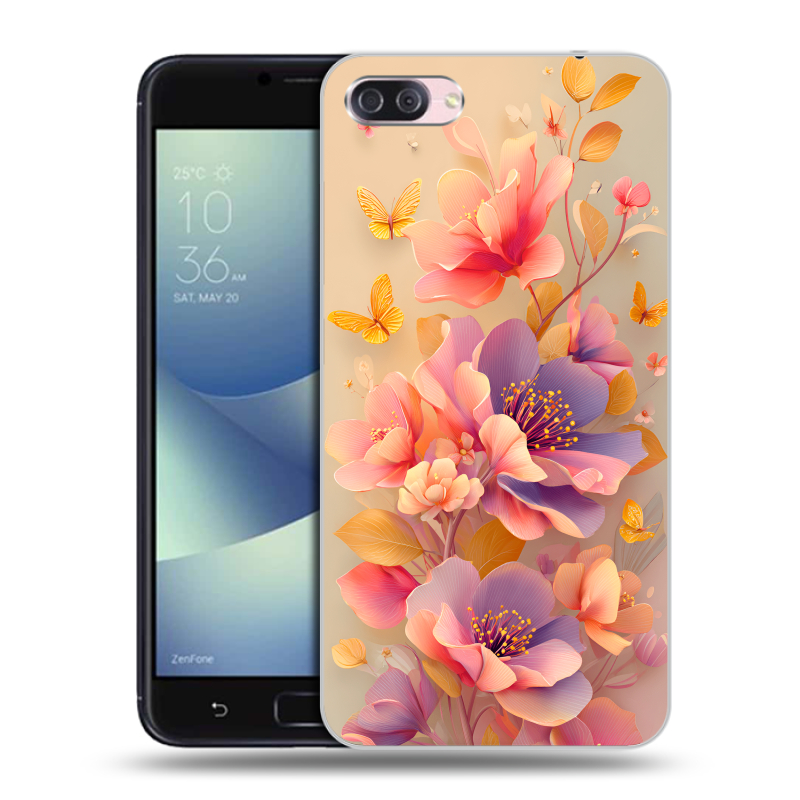 Пластиковый чехол на Asus ZenFone 4 Max с принтом Цветы и бабочки Пластиковый чехол на Asus ZenFone 4 Max с принтом Цветы и бабочки
