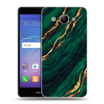 Силиконовый чехол на Huawei Y3 (2017) с принтом Мрамор зеленое золото