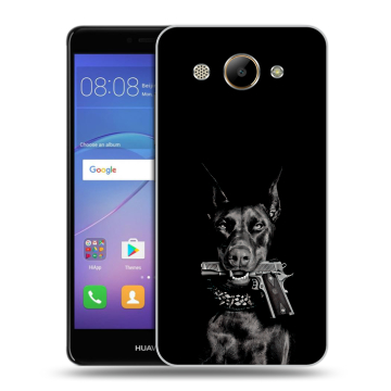 Силиконовый чехол на Huawei Y3 (2017) с принтом Доберман и пистолет
