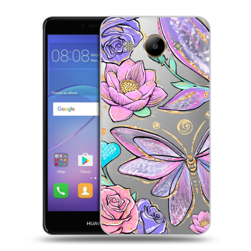 Силиконовый чехол на Huawei Y3 (2017) с принтом Бабочки и цветы