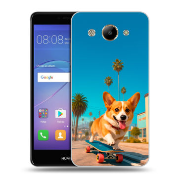 Силиконовый чехол на Huawei Y3 (2017) с принтом Корги на скейте
