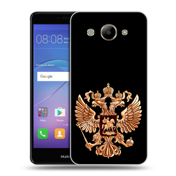 Силиконовый чехол на Huawei Y3 (2017) с принтом Герб России золотой