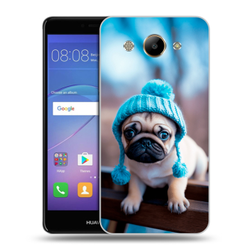 Силиконовый чехол на Huawei Y3 (2017) с принтом Мопс в шапке