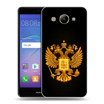 Силиконовый чехол на Huawei Y3 (2017) с принтом Герб России желтый