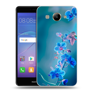 Силиконовый чехол на Huawei Y3 (2017) с принтом Голубые цветы Силиконовый чехол на Huawei Y3 (2017) с принтом Голубые цветы