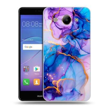Силиконовый чехол на Huawei Y3 (2017) с принтом синий мрамор