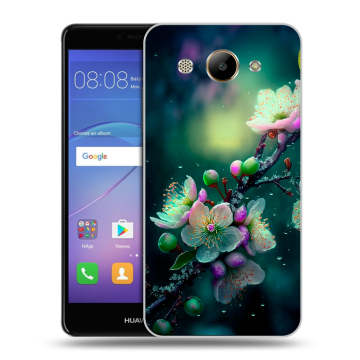 Силиконовый чехол на Huawei Y3 (2017) с принтом Цветы и мрамор Силиконовый чехол на Huawei Y3 (2017) с принтом Цветы и мрамор