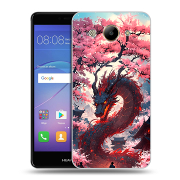 Силиконовый чехол на Huawei Y3 (2017) с принтом Дракон Японский Силиконовый чехол на Huawei Y3 (2017) с принтом Дракон Японский