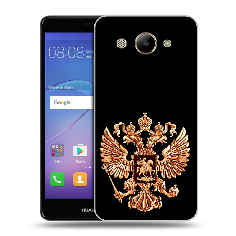 Силиконовый чехол на Huawei Y3 (2017) с принтом Герб России золотой Силиконовый чехол на Huawei Y3 (2017) с принтом Герб России золотой