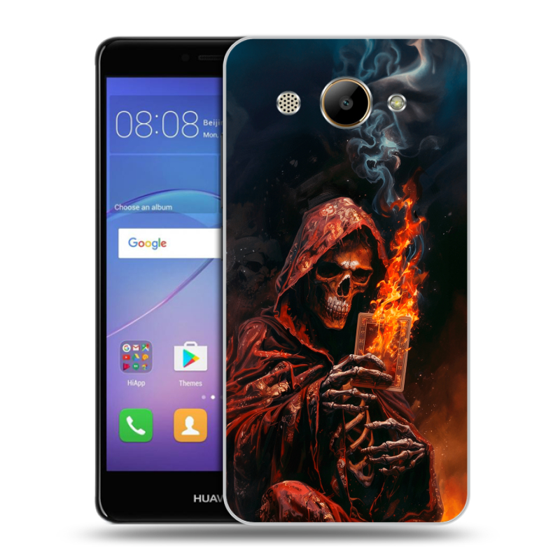 Силиконовый чехол на Huawei Y3 (2017) с принтом Скелет и карты Силиконовый чехол на Huawei Y3 (2017) с принтом Скелет и карты