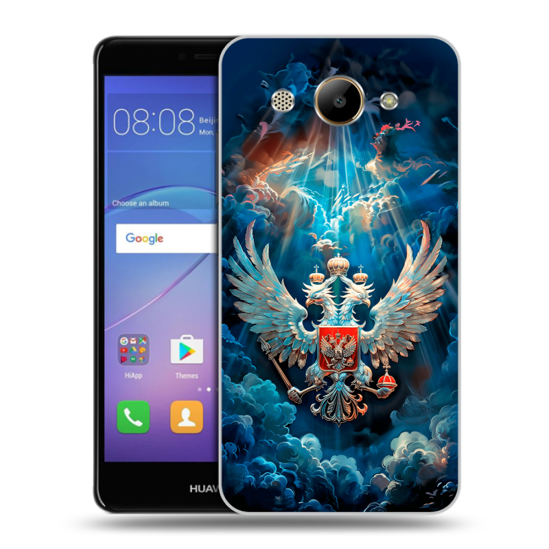 Пластиковый чехол на Huawei Y3 (2017) с принтом Герб флаг России Пластиковый чехол на Huawei Y3 (2017) с принтом Герб флаг России
