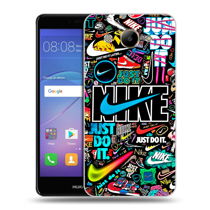 Силиконовый чехол на Huawei Y3 (2017) с принтом найк nike черный Силиконовый чехол на Huawei Y3 (2017) с принтом найк nike черный