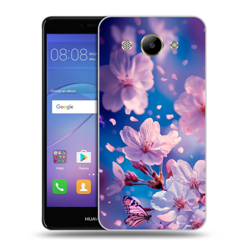 Пластиковый чехол на Huawei Y3 (2017) с принтом цветы бабочки Пластиковый чехол на Huawei Y3 (2017) с принтом цветы бабочки