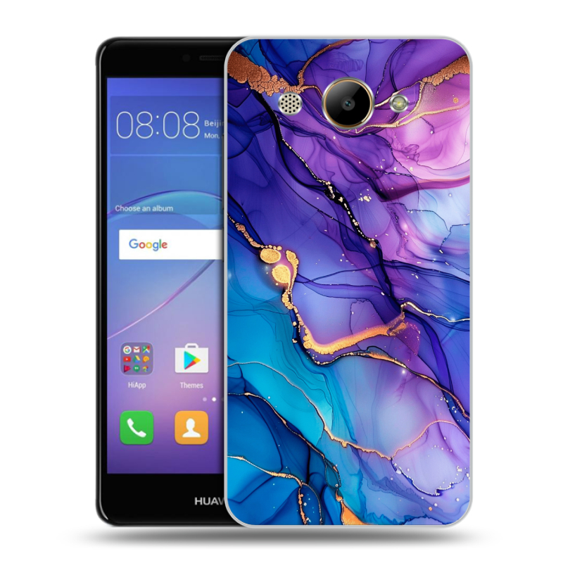 Силиконовый чехол на Huawei Y3 (2017) с принтом синий мрамор Силиконовый чехол на Huawei Y3 (2017) с принтом синий мрамор