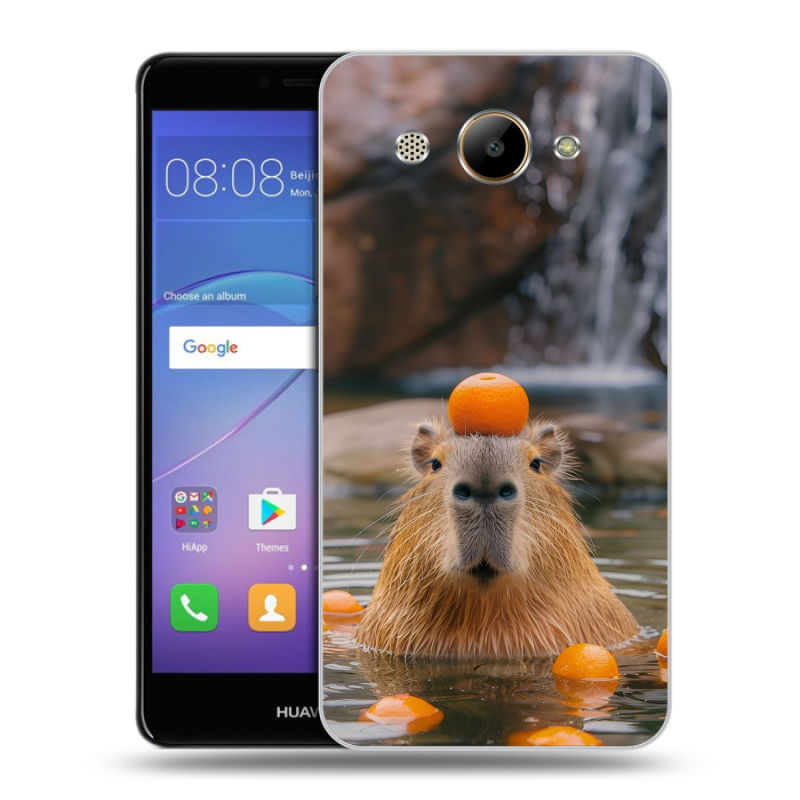 Силиконовый чехол на Huawei Y3 (2017) с принтом Капибара с апельсином Силиконовый чехол на Huawei Y3 (2017) с принтом Капибара с апельсином