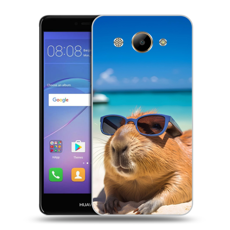 Пластиковый чехол на Huawei Y3 (2017) с принтом Капибара Пластиковый чехол на Huawei Y3 (2017) с принтом Капибара