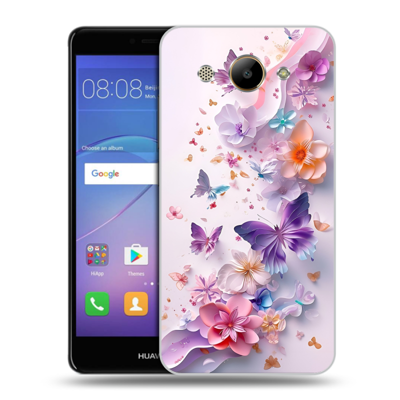 Силиконовый чехол на Huawei Y3 (2017) с принтом цветы бабочки Силиконовый чехол на Huawei Y3 (2017) с принтом цветы бабочки