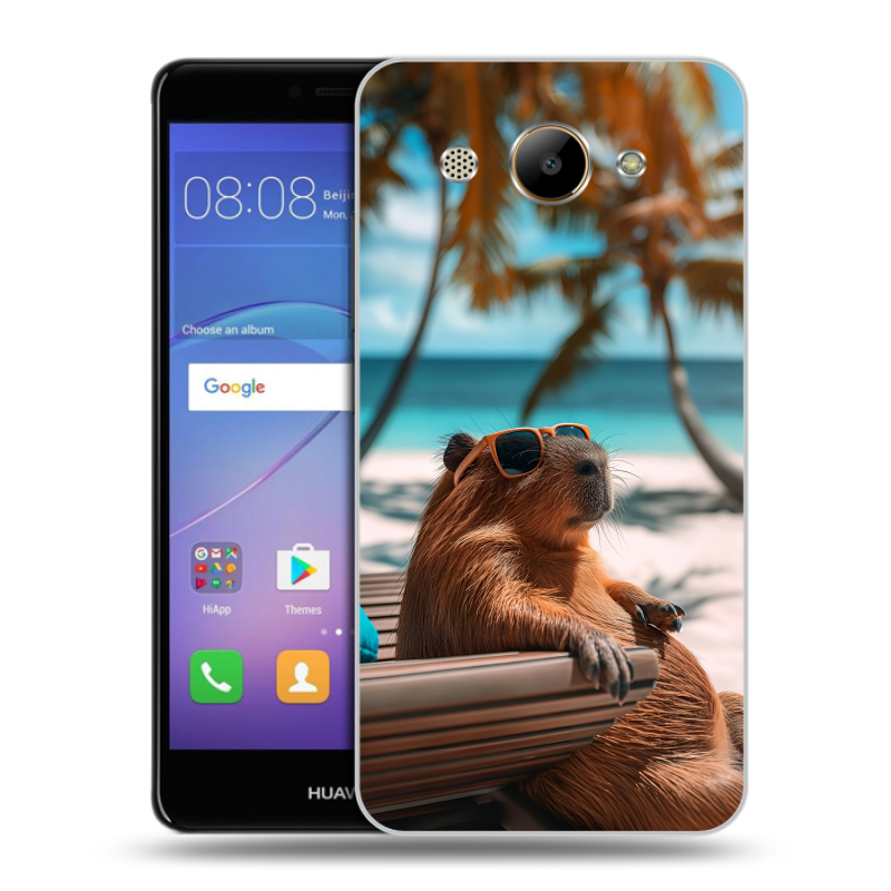 Пластиковый чехол на Huawei Y3 (2017) с принтом Капибара Пластиковый чехол на Huawei Y3 (2017) с принтом Капибара