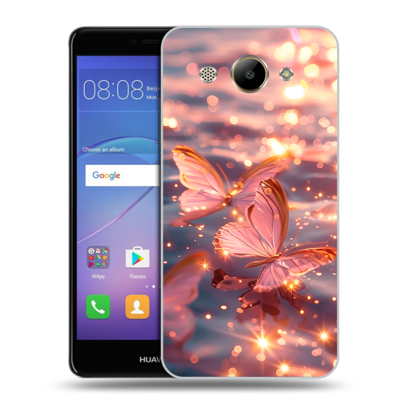 Силиконовый чехол на Huawei Y3 (2017) с принтом бабочки розовые Силиконовый чехол на Huawei Y3 (2017) с принтом бабочки розовые