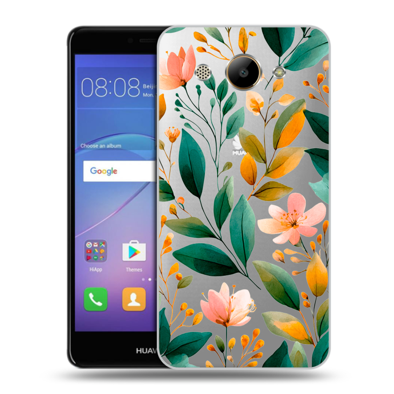 Силиконовый чехол на Huawei Y3 (2017) с принтом Цветы паттерн Силиконовый чехол на Huawei Y3 (2017) с принтом Цветы паттерн
