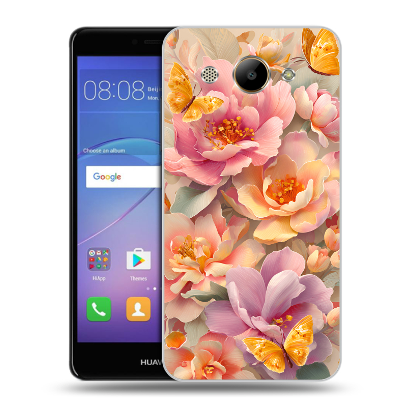 Силиконовый чехол на Huawei Y3 (2017) с принтом Цветы и бабочки Силиконовый чехол на Huawei Y3 (2017) с принтом Цветы и бабочки