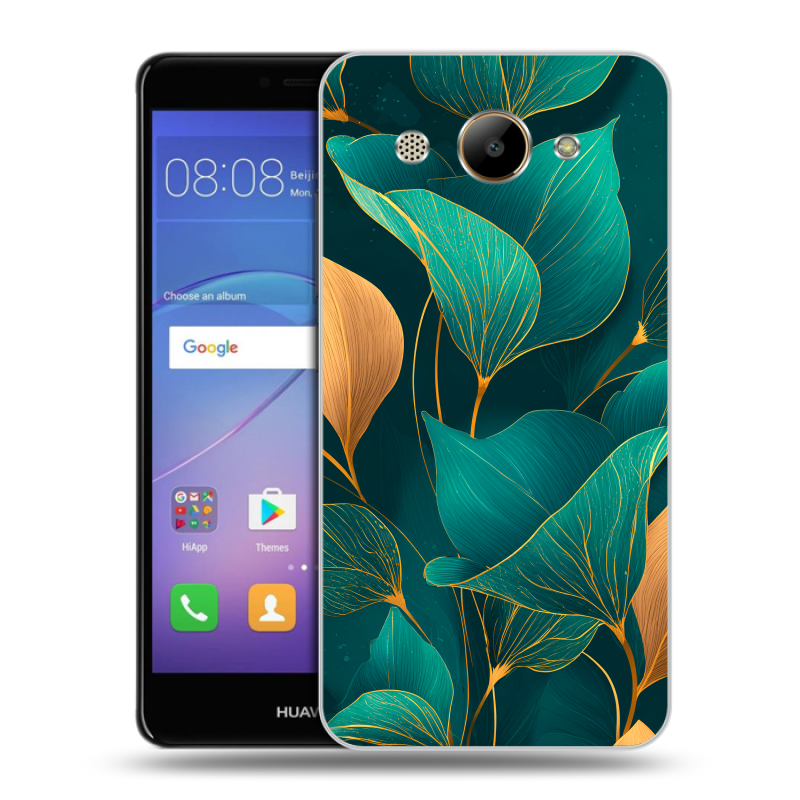 Силиконовый чехол на Huawei Y3 (2017) с принтом Листья и золото Силиконовый чехол на Huawei Y3 (2017) с принтом Листья и золото