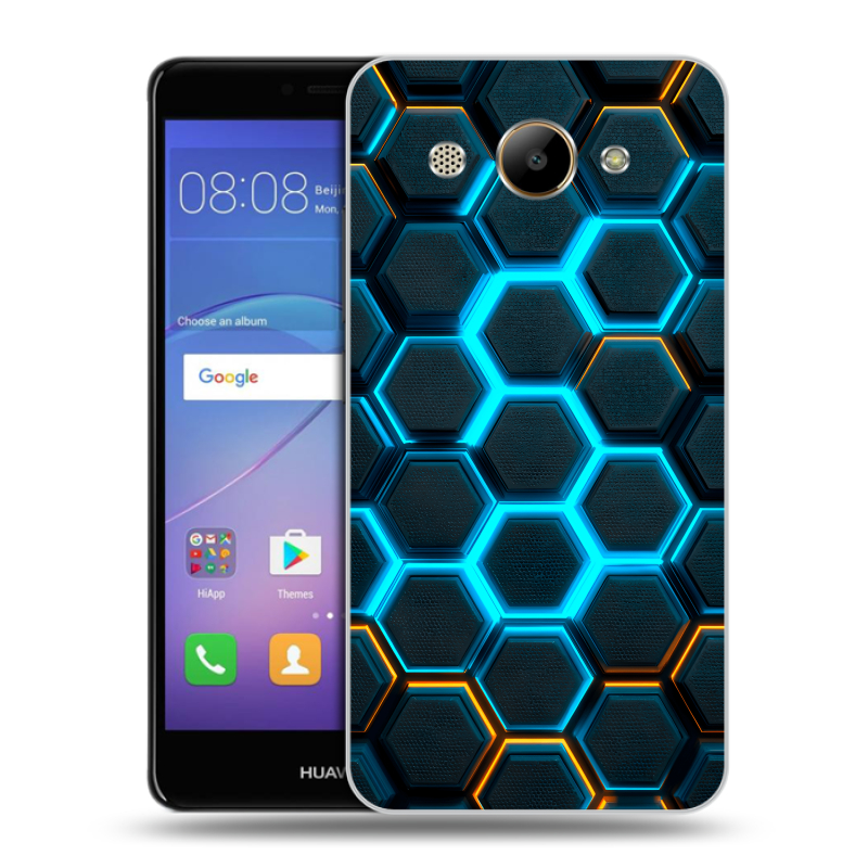 Силиконовый чехол на Huawei Y3 (2017) с принтом Неоновые соты Силиконовый чехол на Huawei Y3 (2017) с принтом Неоновые соты