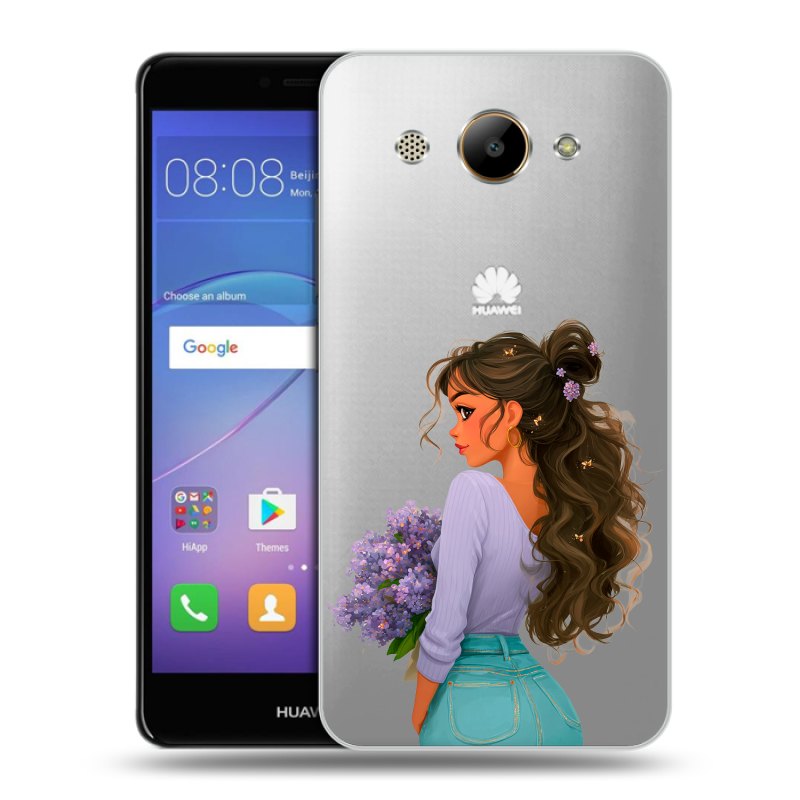 Силиконовый чехол на Huawei Y3 (2017) с принтом девушка цветы Силиконовый чехол на Huawei Y3 (2017) с принтом девушка цветы