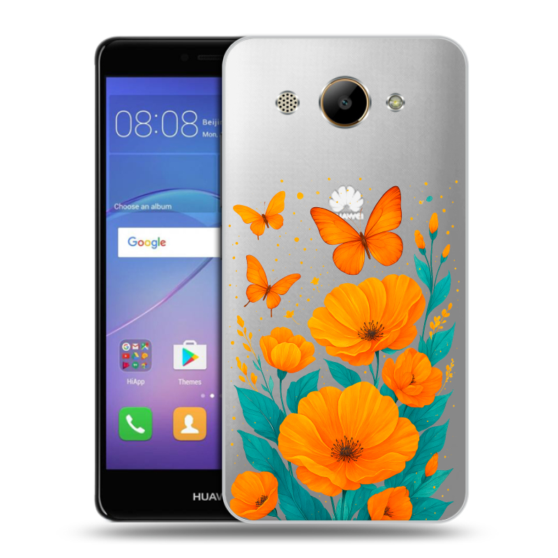 Пластиковый чехол на Huawei Y3 (2017) с принтом цветы бабочки Пластиковый чехол на Huawei Y3 (2017) с принтом цветы бабочки