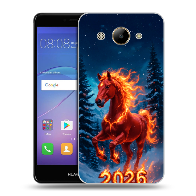 Пластиковый чехол на Huawei Y3 (2017) с принтом Новый год коня Пластиковый чехол на Huawei Y3 (2017) с принтом Новый год коня