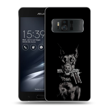 Силиконовый чехол на ASUS ZenFone AR с принтом Доберман и пистолет