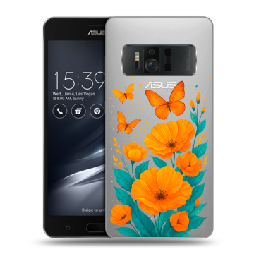 Силиконовый чехол на ASUS ZenFone AR с принтом цветы бабочки