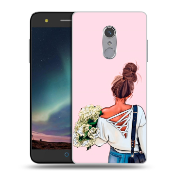 Силиконовый чехол на ZTE Blade V7 Plus с принтом Девушка и букет