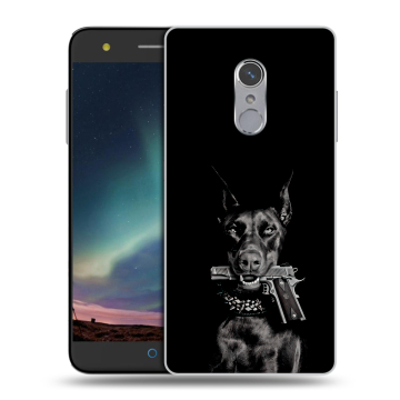 Силиконовый чехол на ZTE Blade V7 Plus с принтом Доберман и пистолет