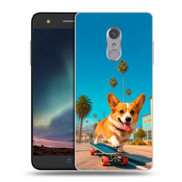 Силиконовый чехол на ZTE Blade V7 Plus с принтом Корги на скейте
