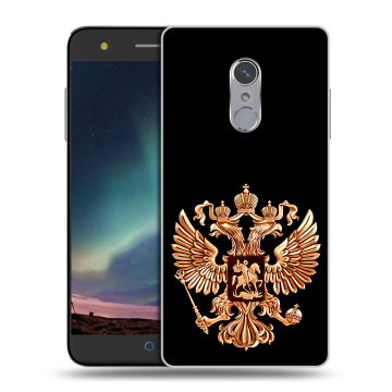 Силиконовый чехол на ZTE Blade V7 Plus с принтом Герб России золотой