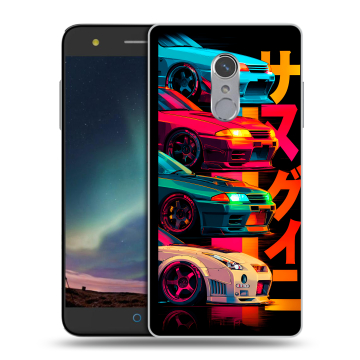 Силиконовый чехол на ZTE Blade V7 Plus с принтом Гоночные машины