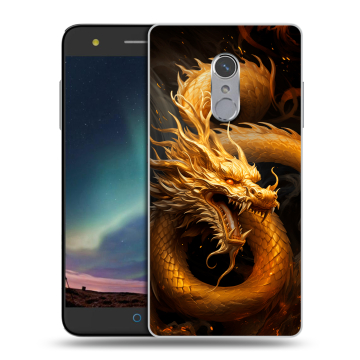 Силиконовый чехол на ZTE Blade V7 Plus с принтом Золотой дракон