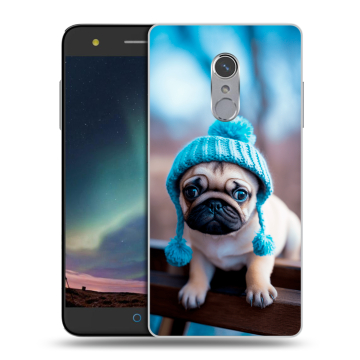 Силиконовый чехол на ZTE Blade V7 Plus с принтом Мопс в шапке