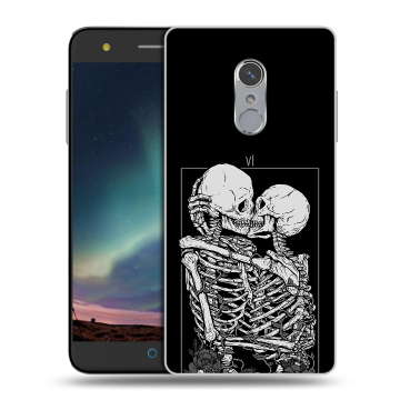 Силиконовый чехол на ZTE Blade V7 Plus с принтом Поцелуй скелетов