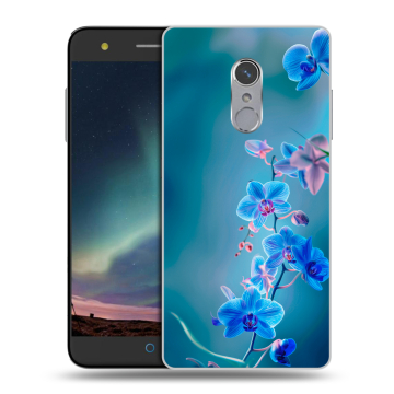 Силиконовый чехол на ZTE Blade V7 Plus с принтом Голубые цветы