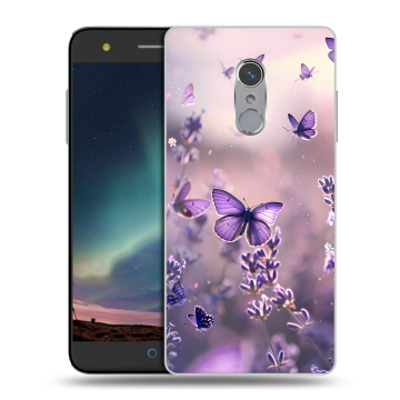 Силиконовый чехол на ZTE Blade V7 Plus с принтом бабочки и лаванда
