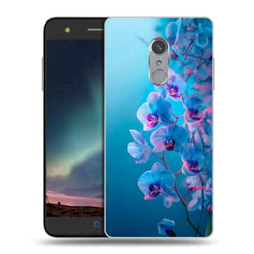Силиконовый чехол на ZTE Blade V7 Plus с принтом голубые орхидеи Силиконовый чехол на ZTE Blade V7 Plus с принтом голубые орхидеи