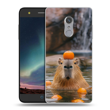 Силиконовый чехол на ZTE Blade V7 Plus с принтом Капибара с апельсином Силиконовый чехол на ZTE Blade V7 Plus с принтом Капибара с апельсином