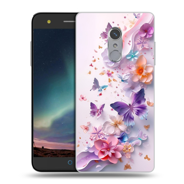 Силиконовый чехол на ZTE Blade V7 Plus с принтом цветы бабочки Силиконовый чехол на ZTE Blade V7 Plus с принтом цветы бабочки